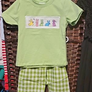 Green Plaid Boys Short Set